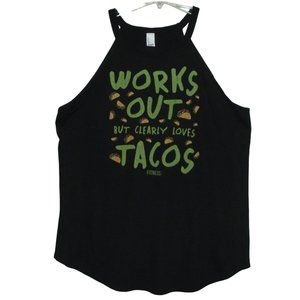 Tank Top Womens Sz Large Works Out But Clearly Loves Tacos -District Perfect Tri